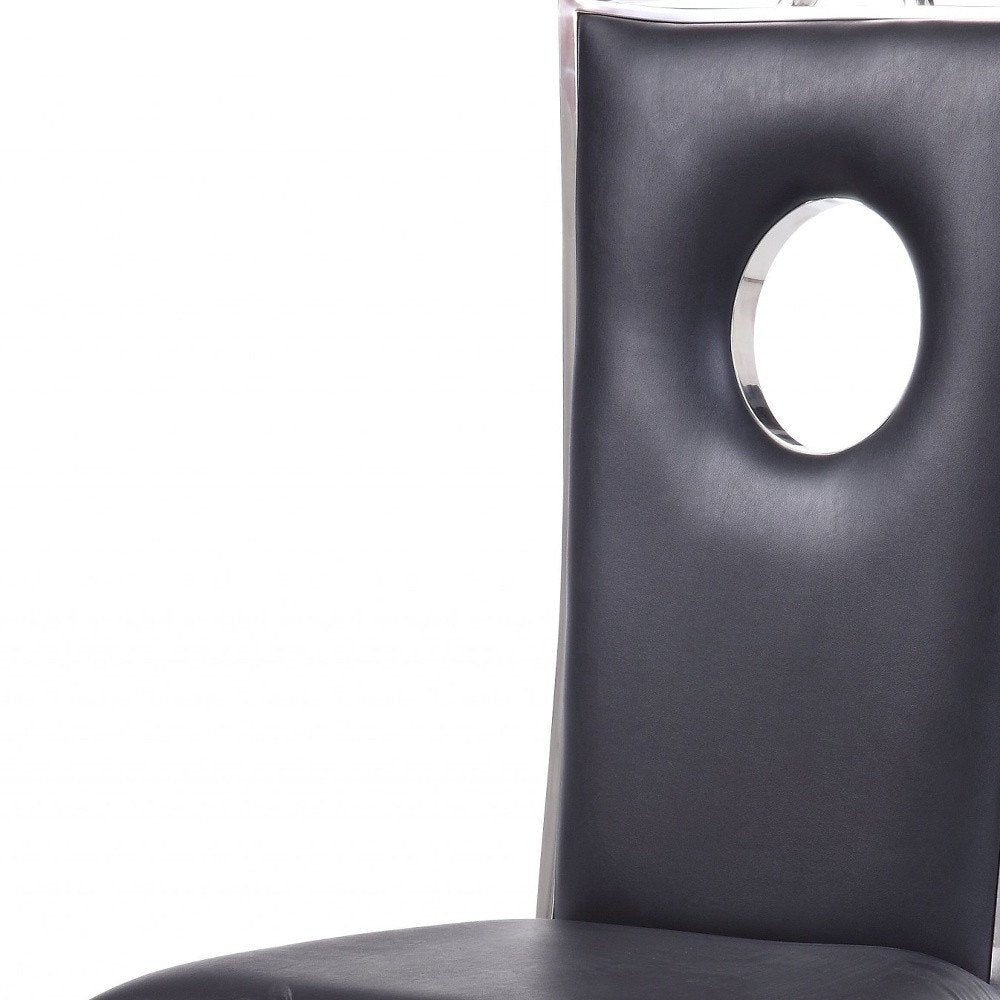 Set of Two Black And Silver Upholstered Faux Leather Dining Side Chairs HomeRoots