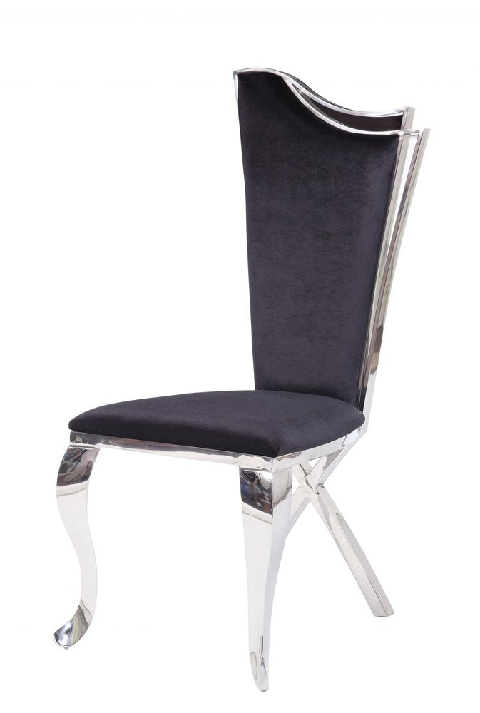 Set of Two Black And Silver Upholstered Fabric Dining Side Chairs HomeRoots