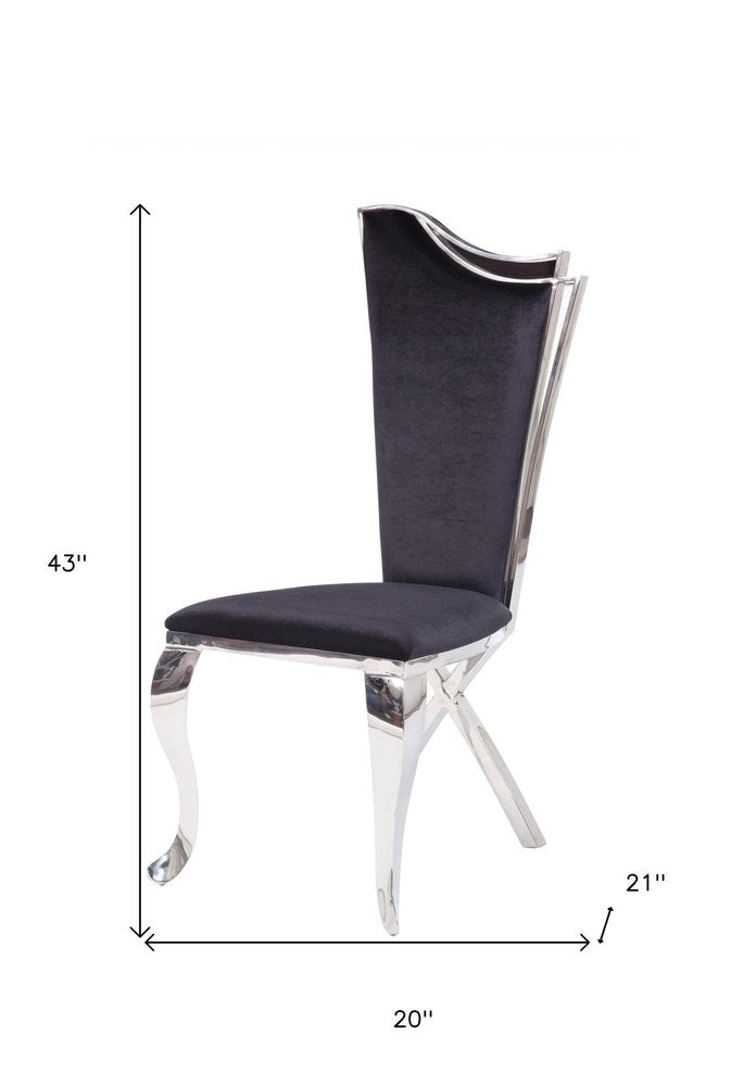 Set of Two Black And Silver Upholstered Fabric Dining Side Chairs HomeRoots