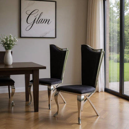 Set of Two Black And Silver Upholstered Fabric Dining Side Chairs HomeRoots