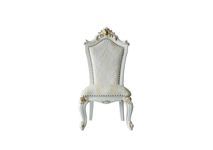 Set of Two 27" Beige and White Faux Leather Damask Side Chair HomeRoots