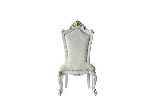 Set of Two 27" Beige and White Faux Leather Damask Side Chair HomeRoots