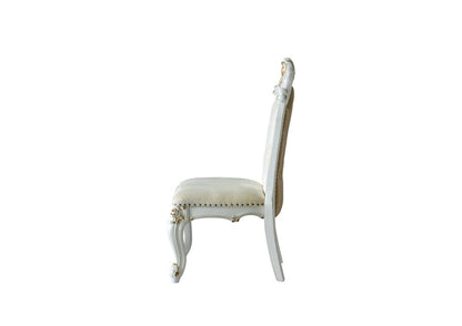 Set of Two 27" Beige and White Faux Leather Damask Side Chair HomeRoots