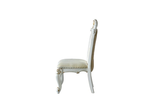 Set of Two 27" Beige and White Faux Leather Damask Side Chair HomeRoots