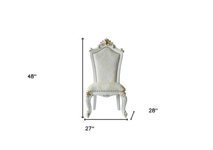 Set of Two 27" Beige and White Faux Leather Damask Side Chair HomeRoots