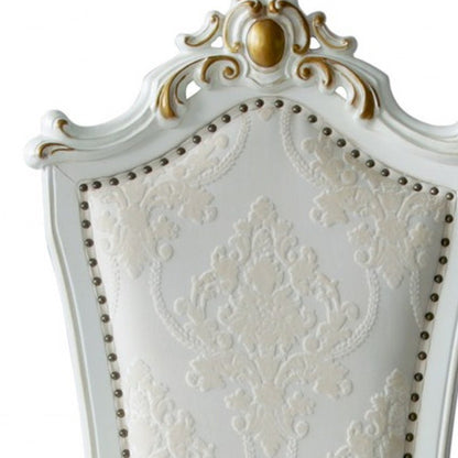 Set of Two 27" Beige and White Faux Leather Damask Side Chair HomeRoots