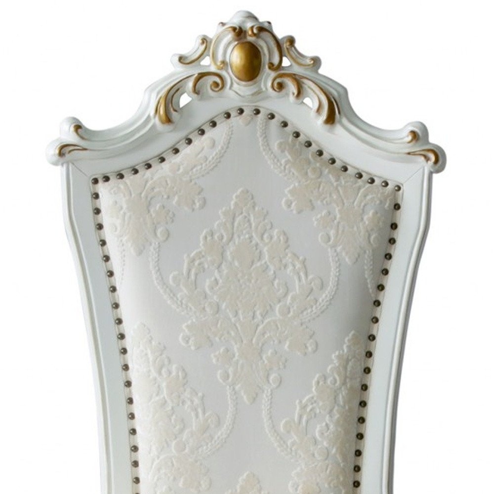 Set of Two 27" Beige and White Faux Leather Damask Side Chair HomeRoots