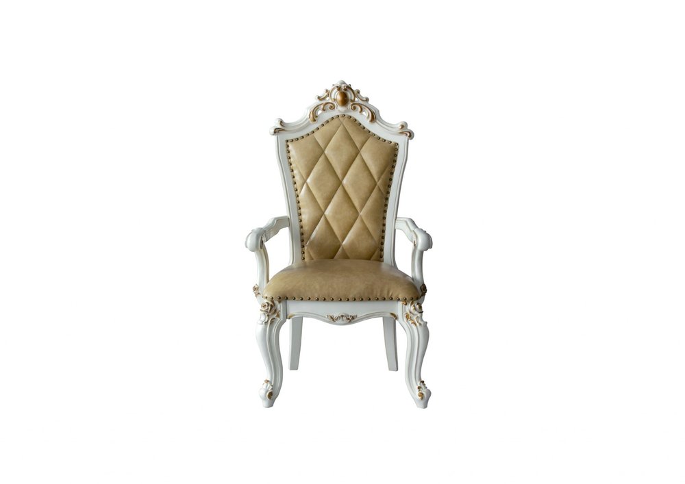 Set of Two 27" Brown and White Faux Leather Tufted Side Chair — view 1