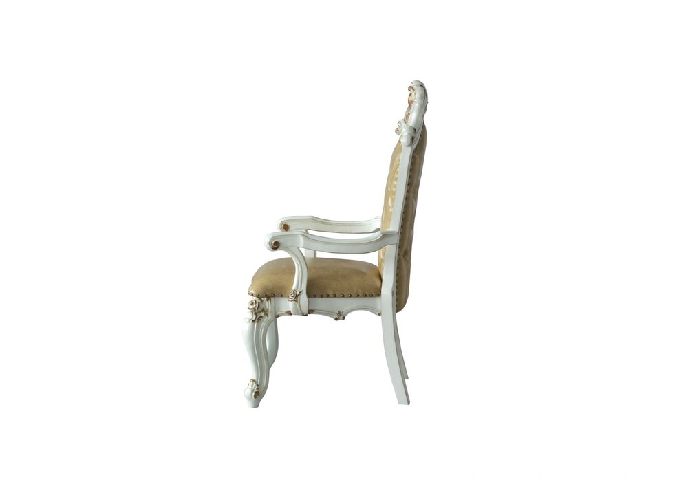 Set of Two 27" Brown and White Faux Leather Tufted Side Chair — view 2
