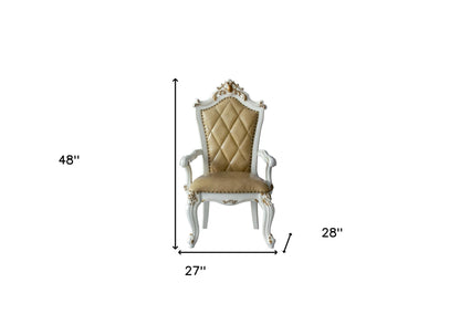 Set Of Two 27" Brown And White Faux Leather Tufted Side Chair