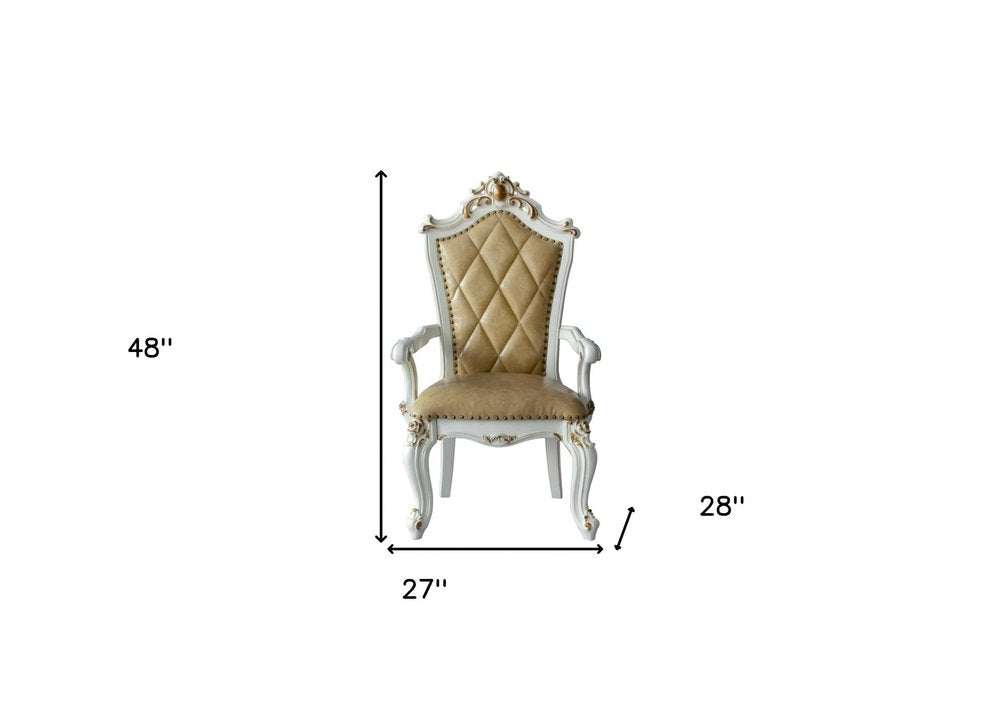 Set of Two 27" Brown and White Faux Leather Tufted Side Chair HomeRoots