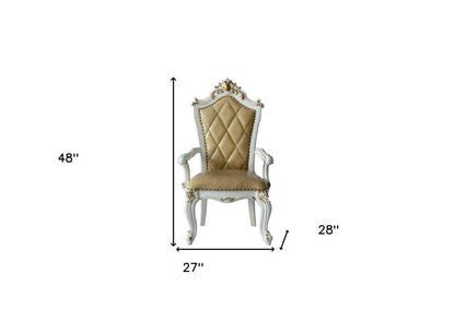 Set of Two 27" Brown and White Faux Leather Tufted Side Chair HomeRoots