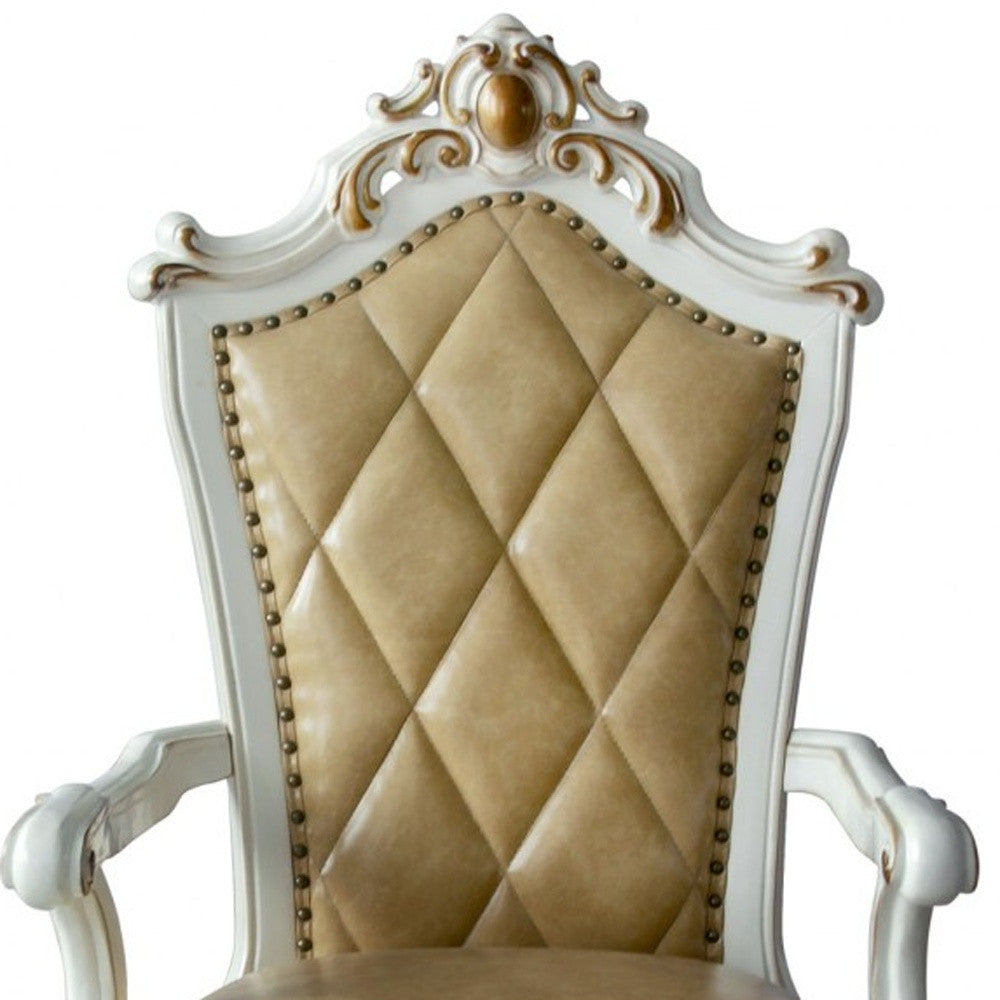 Set Of Two 27" Brown And White Faux Leather Tufted Side Chair