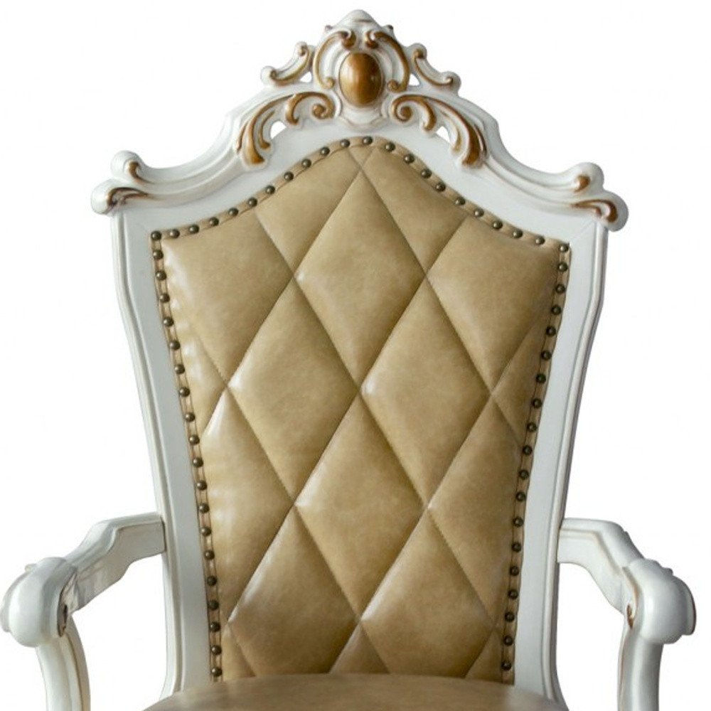 Set of Two 27" Brown and White Faux Leather Tufted Side Chair HomeRoots