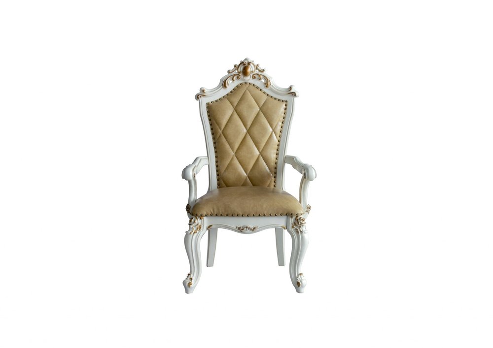 Set of Two 27" Brown and White Faux Leather Tufted Side Chair HomeRoots