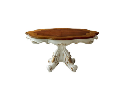 62" Brown And White Oval Solid Wood Pedestal Base Dining Table HomeRoots