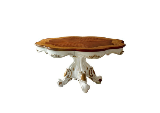 62" Brown And White Oval Solid Wood Pedestal Base Dining Table HomeRoots