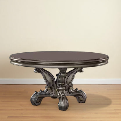 Gray Solid Wood Pedestal Base Round Top Dining Table