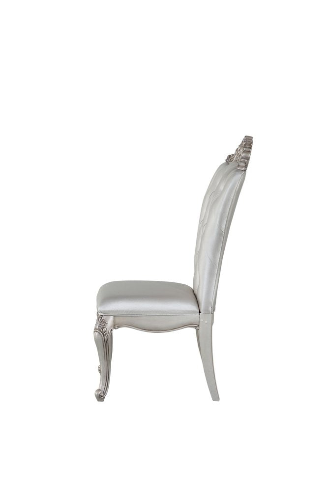 Set of Two Cream and Antiqued White Upholstered Fabric Queen Anne Back Dining Side Chairs HomeRoots