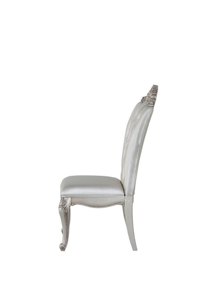 Set of Two Cream and Antiqued White Upholstered Fabric Queen Anne Back Dining Side Chairs HomeRoots