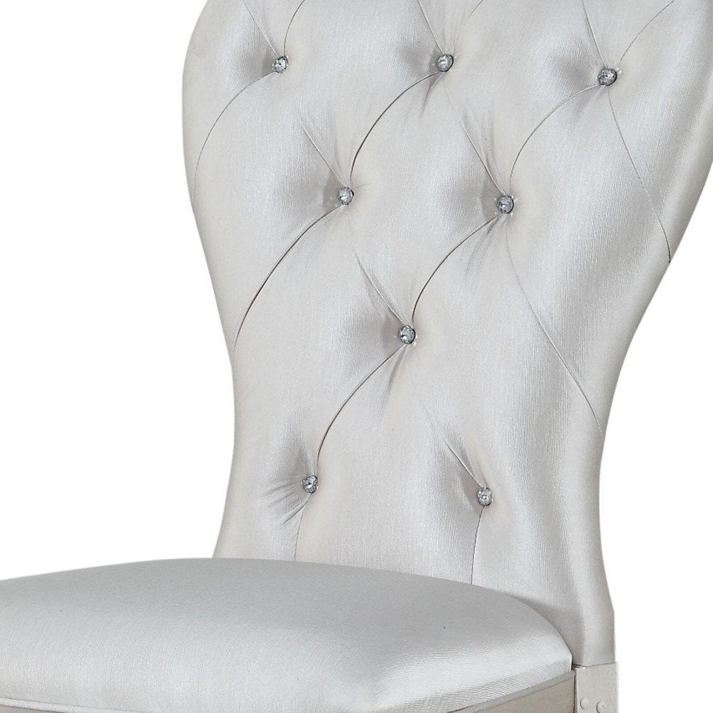 Set of Two Cream and Antiqued White Upholstered Fabric Queen Anne Back Dining Side Chairs HomeRoots