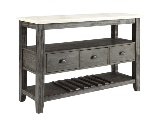 18" X 54" X 36" White Marble Gray Oak Wood Server HomeRoots