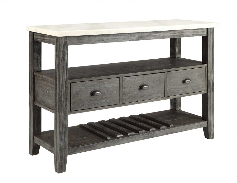 18" X 54" X 36" White Marble Gray Oak Wood Server HomeRoots