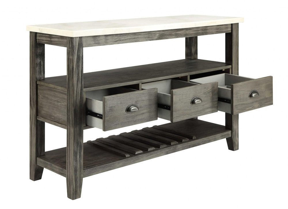 18" X 54" X 36" White Marble Gray Oak Wood Server HomeRoots