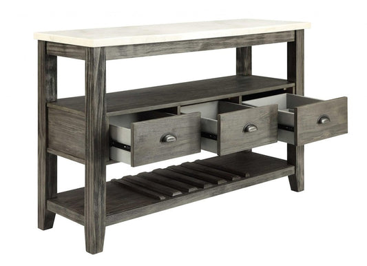 18" X 54" X 36" White Marble Gray Oak Wood Server HomeRoots