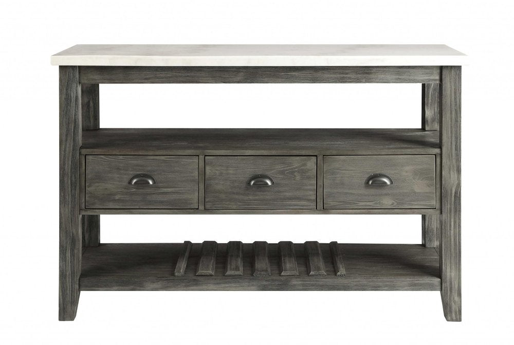 18" X 54" X 36" White Marble Gray Oak Wood Server HomeRoots