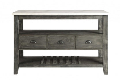 18" X 54" X 36" White Marble Gray Oak Wood Server HomeRoots
