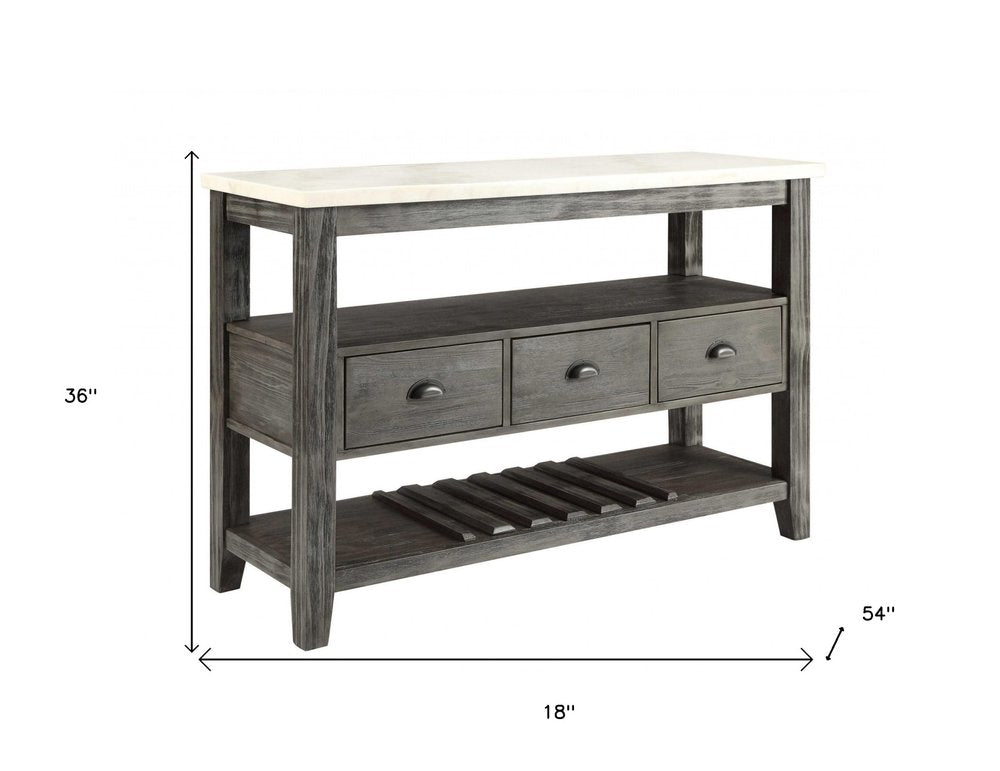 18" X 54" X 36" White Marble Gray Oak Wood Server HomeRoots
