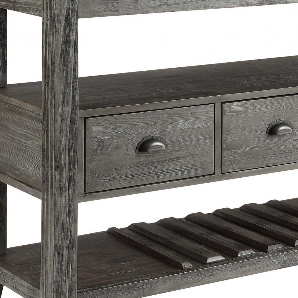 18" X 54" X 36" White Marble Gray Oak Wood Server HomeRoots