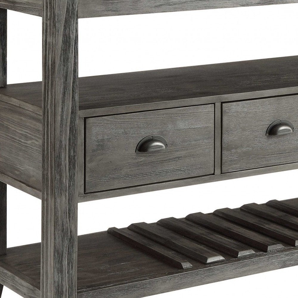 18" X 54" X 36" White Marble Gray Oak Wood Server HomeRoots