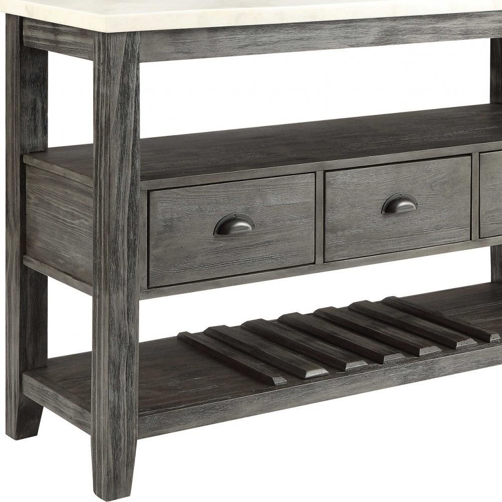 18" X 54" X 36" White Marble Gray Oak Wood Server HomeRoots