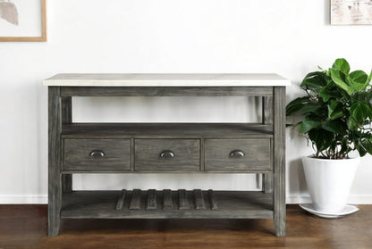 18" X 54" X 36" White Marble Gray Oak Wood Server HomeRoots
