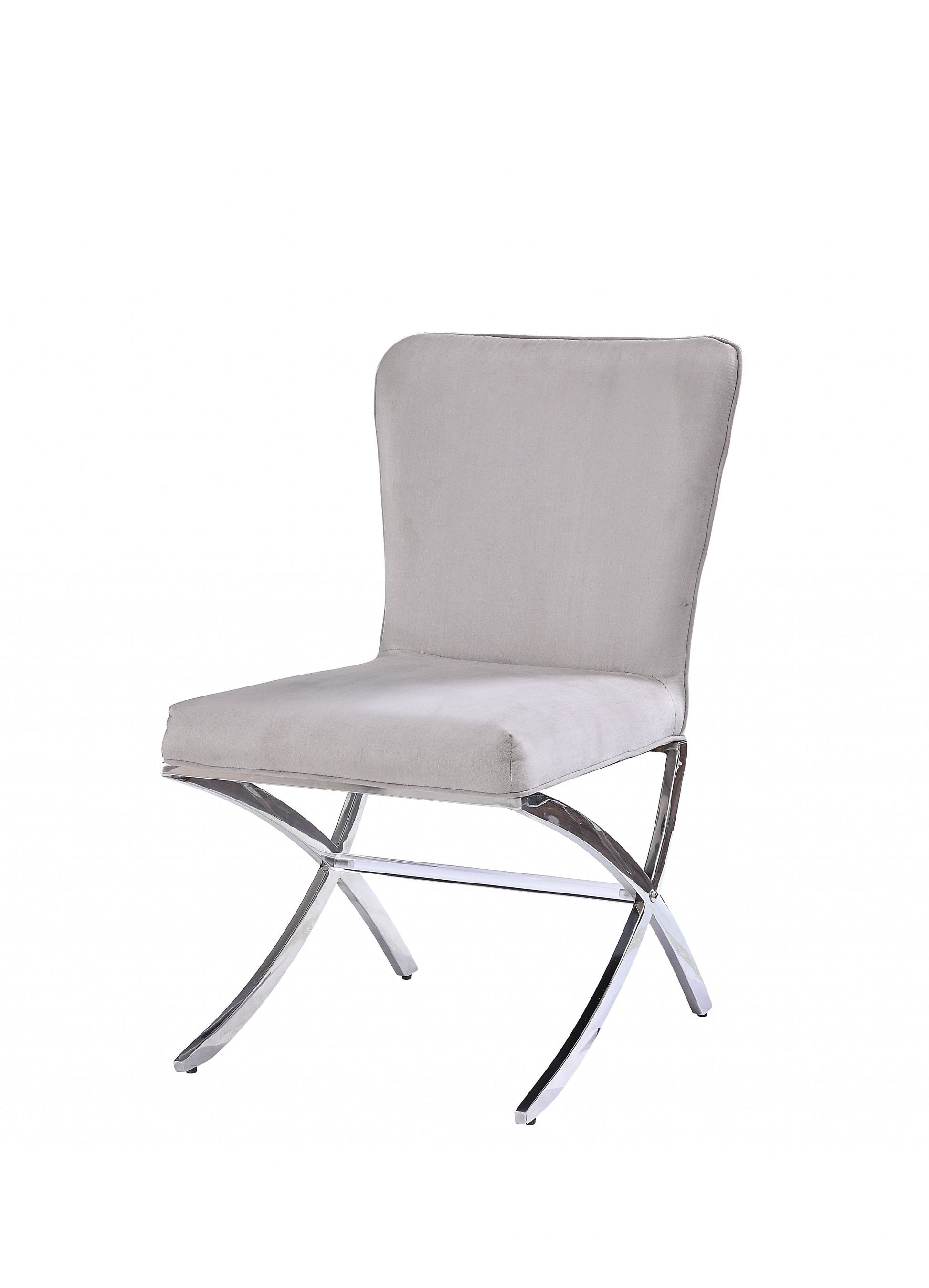 24" Beige Velvet And Silver Parsons Chair - FurniFindUSA