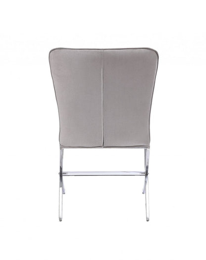 24" Beige and Silver Velvet Parsons Chair HomeRoots