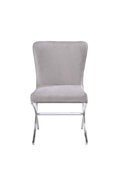 24" Beige Velvet And Silver Parsons Chair - FurniFindUSA