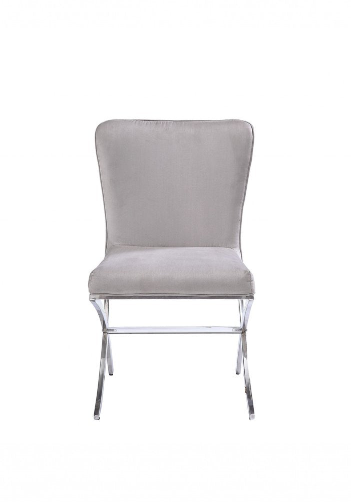24" Beige and Silver Velvet Parsons Chair HomeRoots