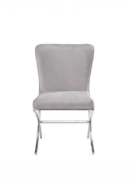 24" Beige and Silver Velvet Parsons Chair HomeRoots