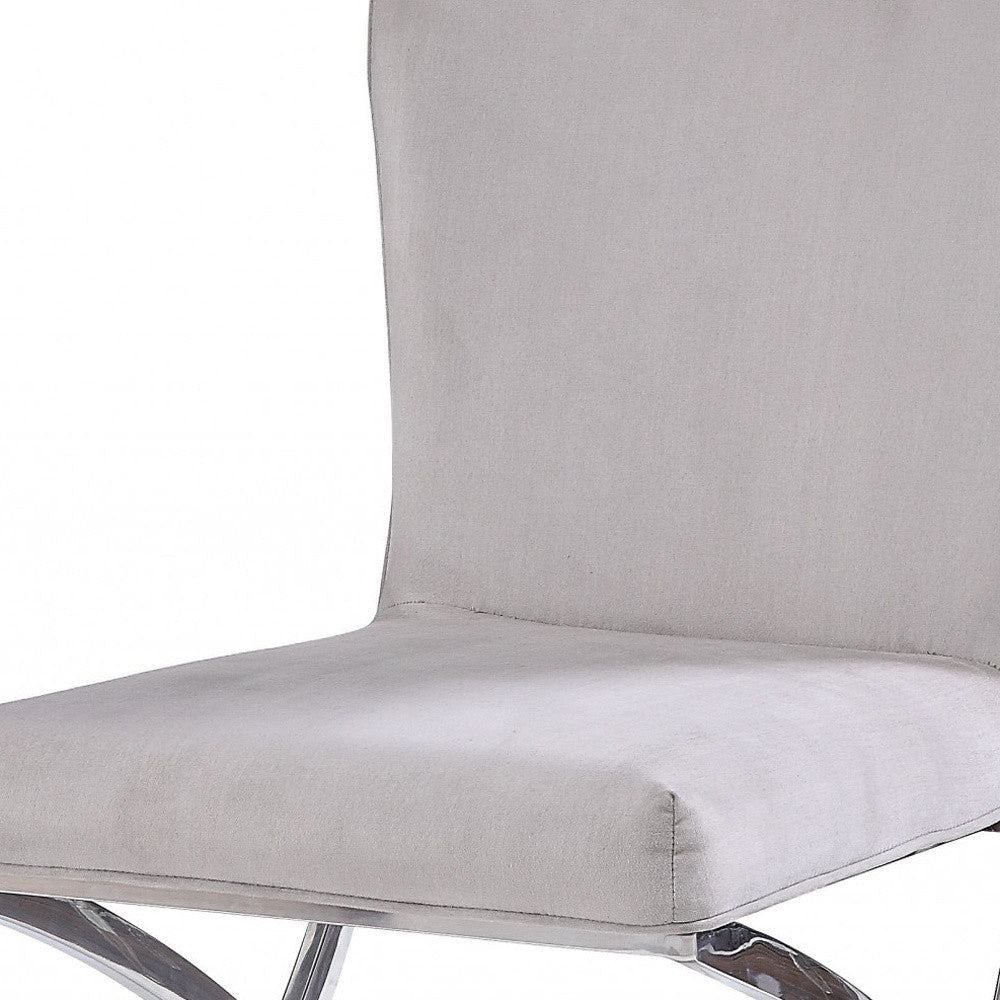 24" Beige Velvet And Silver Parsons Chair - FurniFindUSA