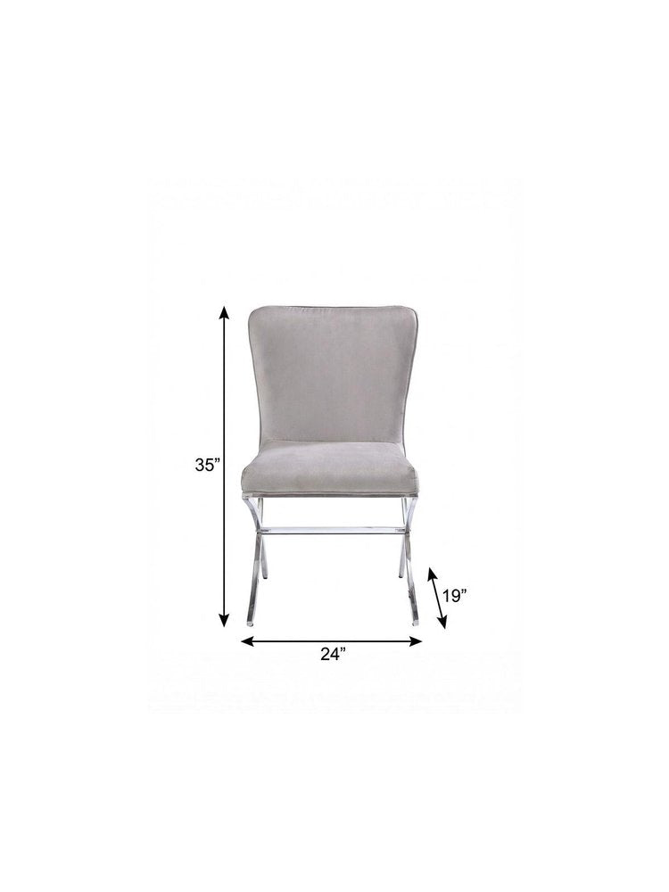 24" Beige and Silver Velvet Parsons Chair HomeRoots
