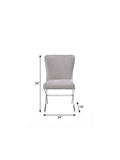 24" Beige and Silver Velvet Parsons Chair HomeRoots