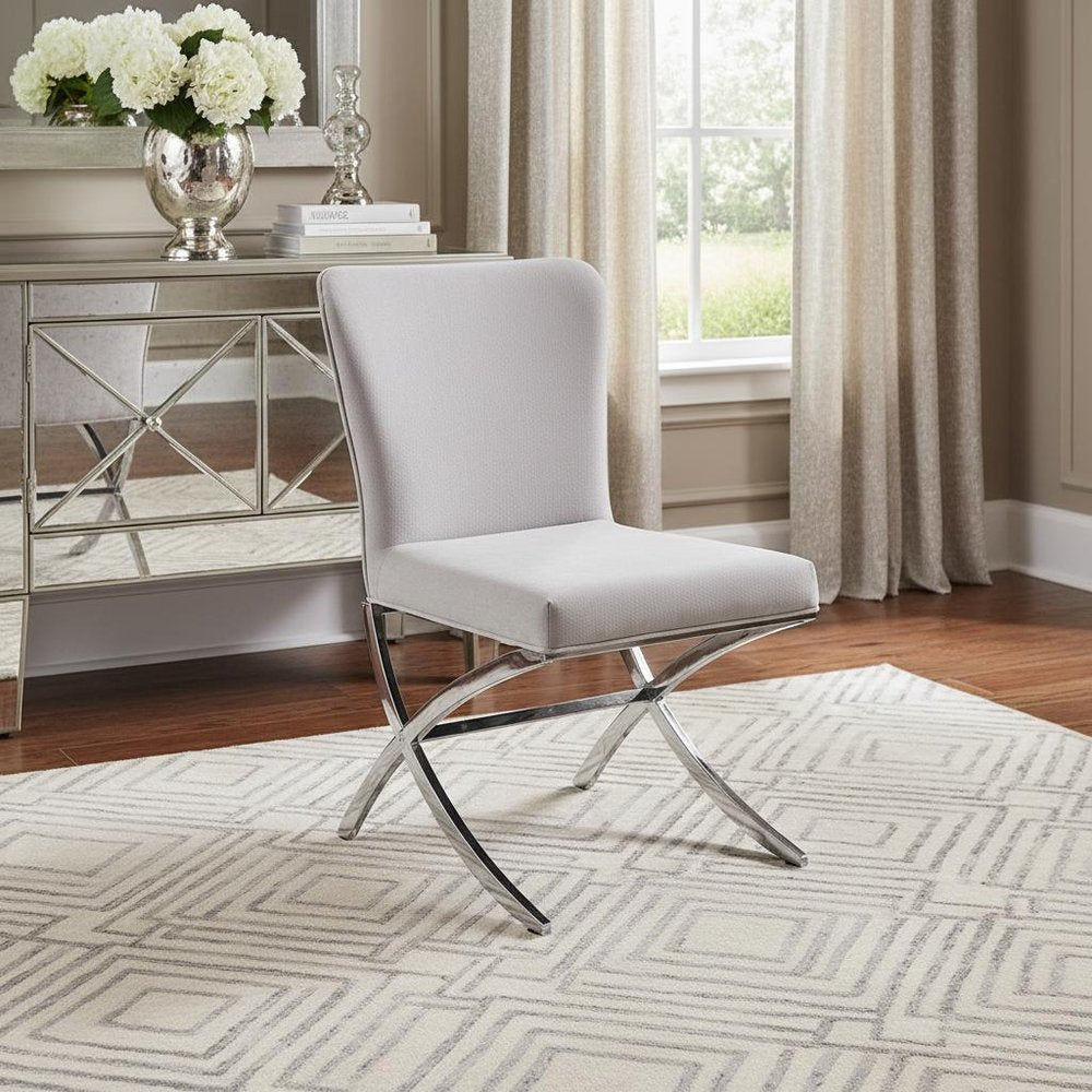 24" Beige and Silver Velvet Parsons Chair HomeRoots