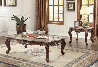 34" Brown and Dark Brown Faux Marble And Solid Wood Free Form Coffee Table HomeRoots