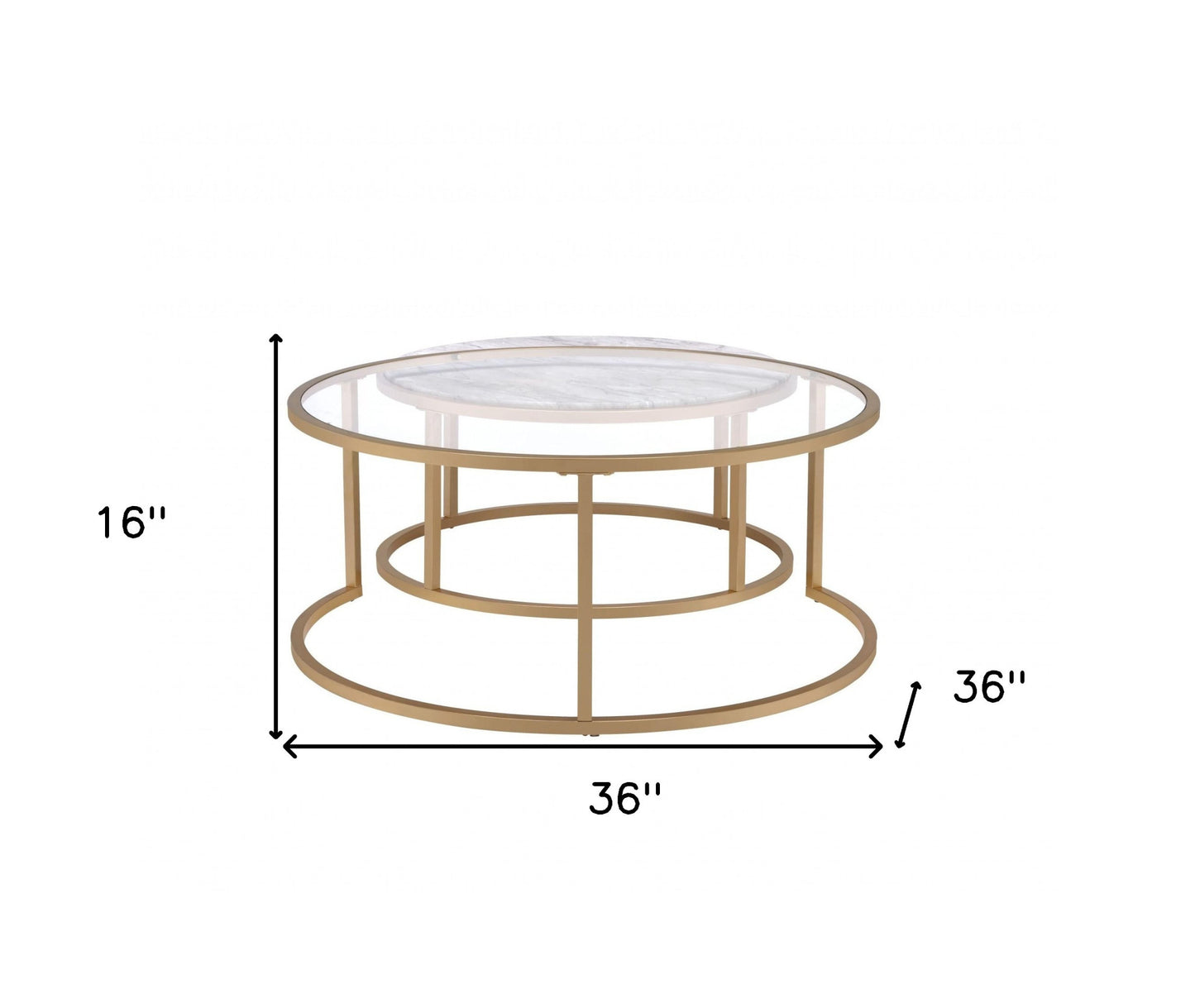 36" Clear And Gold Glass And Iron Round Nested Coffee Tables