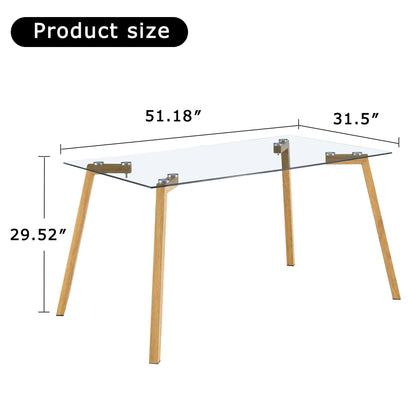 Glass dining table modern minimalist rectangle suitable for 4-6 people equipped with 0.31 "tempered glass tabletop - FurniFindUSA