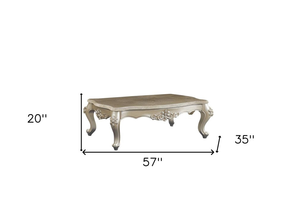 57" Beige Genuine Marble And Solid Wood Coffee Table HomeRoots