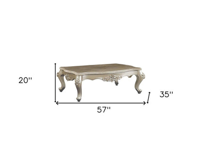 57" Beige Genuine Marble And Solid Wood Coffee Table HomeRoots